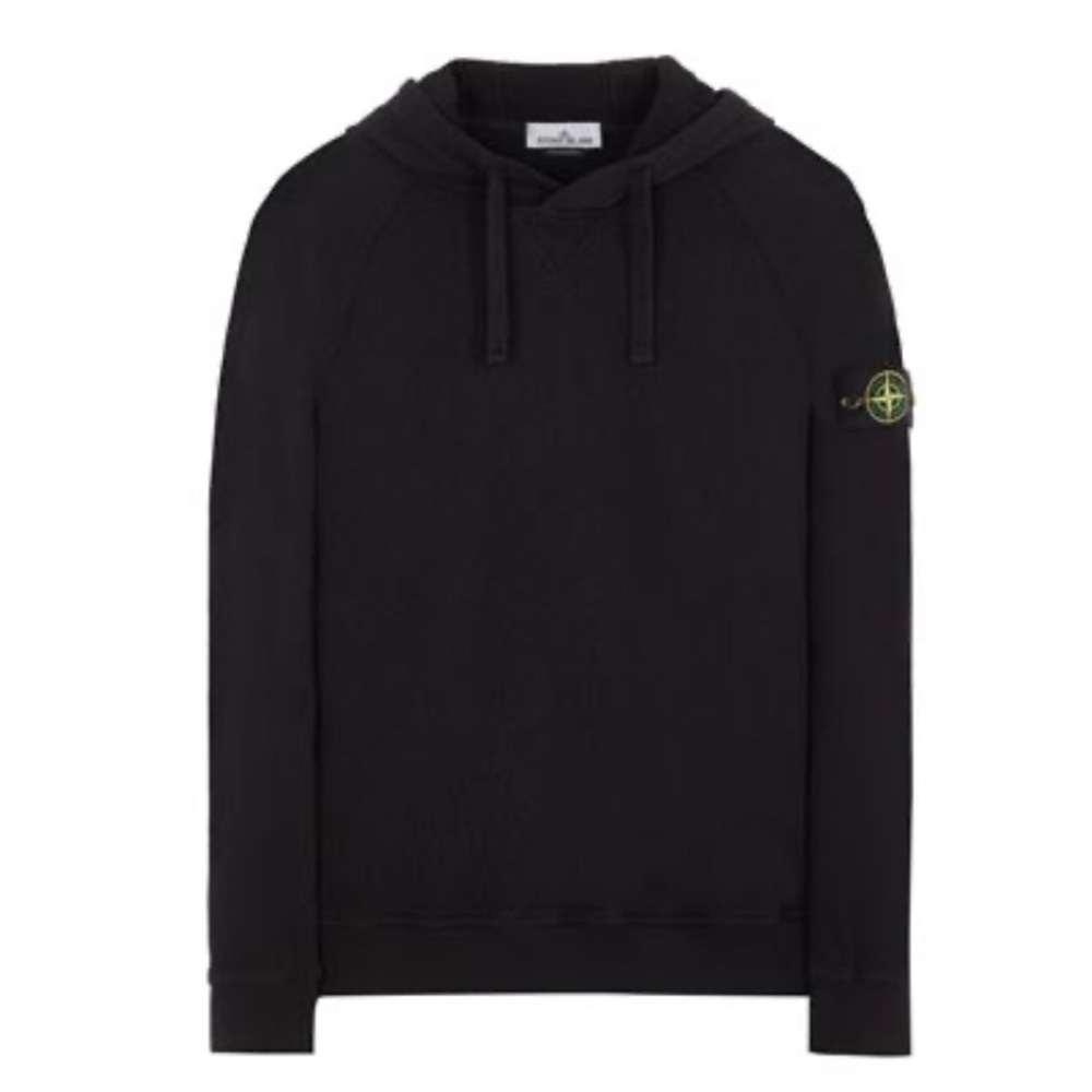 💯% AUTHENTIC STONE ISLAND BLACK COTTON HOODIE - SIZE LARGE